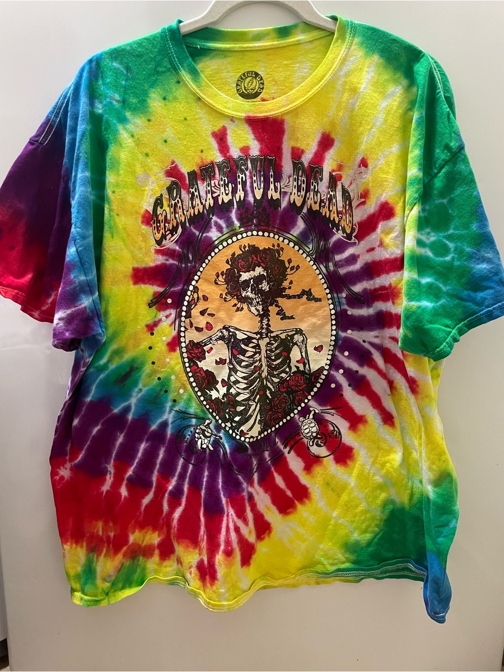 Grateful Dead Shirt Mens 2XL Yellow Tie Dye Skeleton Graphic Tee Ripple Junction